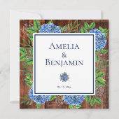 Houten Blauw Hydrangea Bruiloft Ambtenaar Bedankkaart (Achterkant)