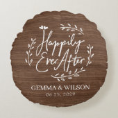 Houten Bloem Geschenk voor Huwelijk met Naam Rond Kussen (Voorkant)