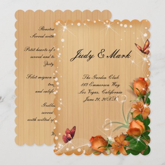 Houten Bloem Vlinder Trouw Menu Kaart Rustic (Voorkant / Achterkant)
