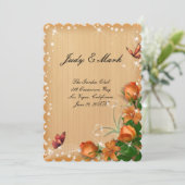Houten Bloem Vlinder Trouw Menu Kaart Rustic (Staand voorkant)