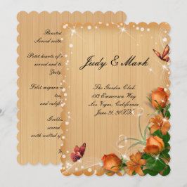 Houten Bloem Vlinder Trouw Menu Kaart Rustic