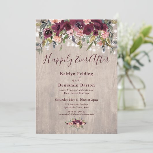 Houten Bloemen Lichtjes Mooie Afsluiter Bruiloftsr Kaart (Staand voorkant)