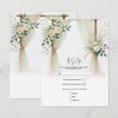 Houten Bloemenboog Groene Rozen Trouw RSVP Kaart (Voorkant / Achterkant)
