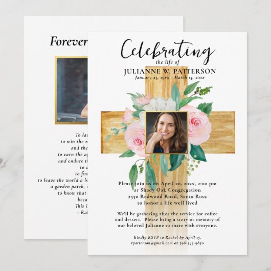 Houten Bloemenkruis, foto's, Viering van het leven Kaart (Voorkant / Achterkant)