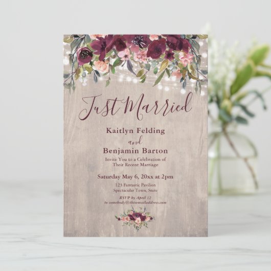 Houten bloemenlampen Net Getrouwd Ontvangst Alleen Kaart (Staand voorkant)