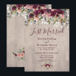 Houten bloemenlampen Net Getrouwd Ontvangst Alleen Kaart<br><div class="desc">Deze rustieke, elegante suite van ontwerpen voor huwelijks- en evenementenuitnodigingen presenteert enkele populaire trends voor huwelijksontwerp op een frisse manier gecombineerd. Met een gedempte, rustieke houten achtergrond, snoeren van twinkelende lichtjes en waterverf burgundy en blos roze bloemaccenten, heb ik een mooi script en schreeflettertype in burgundykleur gecombineerd. De koptekst luidt...</div>