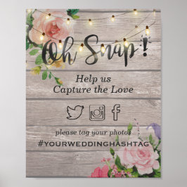 Houten Bloemenslinger Licht Snap Hashtag Trouwbord Poster