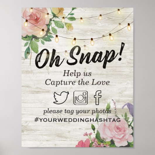 Houten bloemenslinger met lichtjes en bruiloftsbor poster (Voorkant)