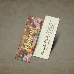 Houten bloemenslingerlampjes gouden schrift make-u mini visitekaartje