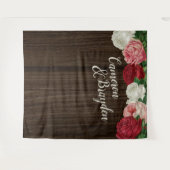 Houten Bloemrijke Rustieke Trouwfeest Achtergrond Wandkleed (Voorkant (horizontaal))