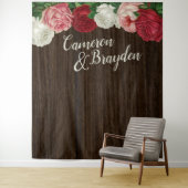 Houten Bloemrijke Rustieke Trouwfeest Achtergrond Wandkleed (In situ)