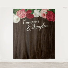 Houten Bloemrijke Rustieke Trouwfeest Achtergrondp Wandkleed