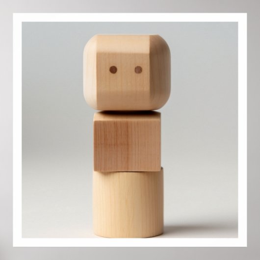 Houten blok met gesneden gezicht poster (Voorkant)