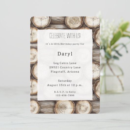 Houten blokhut 50e verjaardag kaart (Staand voorkant)
