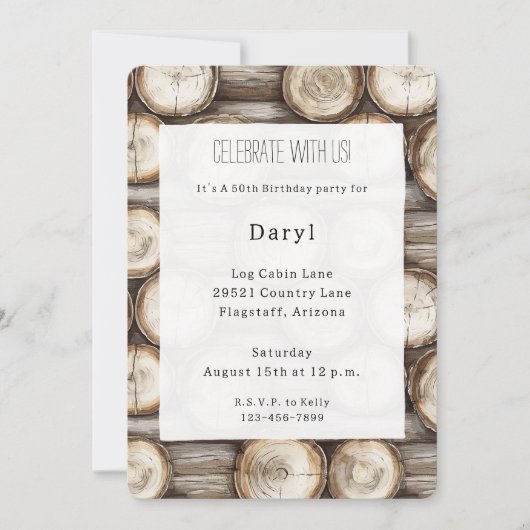 Houten blokhut 50e verjaardag kaart (Voorkant)
