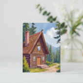 Houten Blokhut Cottage Berglandschap Briefkaart (Staand voorkant)