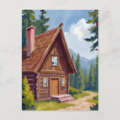 Houten Blokhut Cottage Berglandschap Briefkaart (Voorkant)