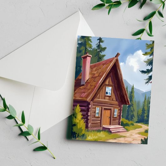 Houten Blokhut Cottage Berglandschap Briefkaart