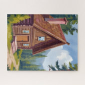 Houten Blokhut Cottage Berglandschap Legpuzzel (Horizontaal)