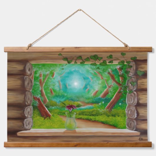 Houten Blokhut Venster Hangend Wandkleed (Voorkant)