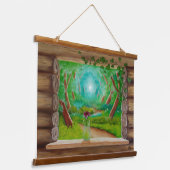 Houten Blokhut Venster Hangend Wandkleed (Gebogen)