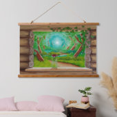 Houten Blokhut Venster Hangend Wandkleed (Slaapkamer)