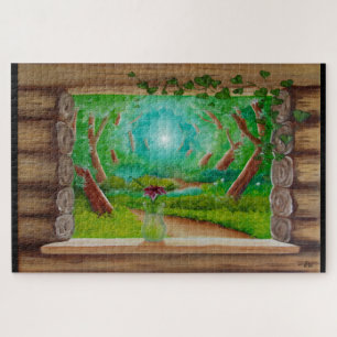 Houten Blokhut Venster Legpuzzel