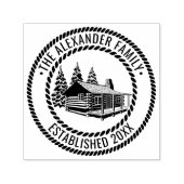 Houten Blokhut Winter Sneeuw Familie Naam Datum Op Zelfinktende Stempel (Design)