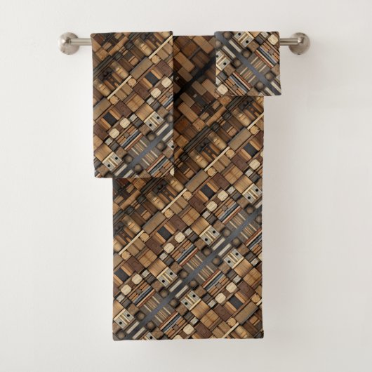 Houten bloktypografie en kunstcollage 9 bad handdoek (Insitu)