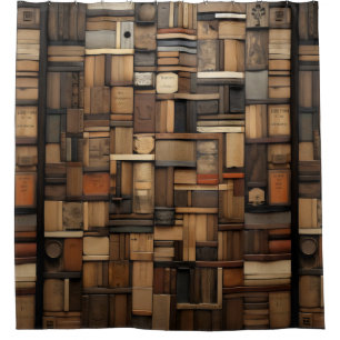Houten bloktypografie en kunstcollage douchegordijn