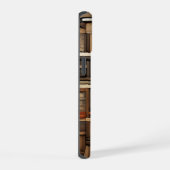 Houten bloktypografie en kunstcollage iPhone 15 case (Rechterkant)