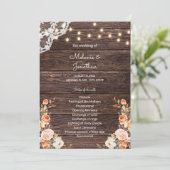 Houten Blos & Perzik Bloemige Trouwceremonie Progr Kaart (Staand voorkant)