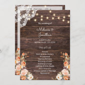 Houten Blos & Perzik Bloemige Trouwceremonie Progr Kaart (Voorkant / Achterkant)