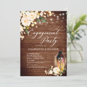 Houten Blos Rozen & Lantaarn VERLOVINGSFEEST Kaart (Staand voorkant)