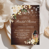 Houten Blush Rozen Lantaarn Waterverf Bruiloft Kaart