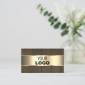 Houten Boards Bruin Houten Graan Logo Gouden Decor Visitekaartje (Staand voorkant)