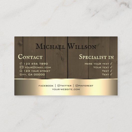 Houten Boards Donkerbruin Houten Grain Gouden Deco Visitekaartje (Achterkant)