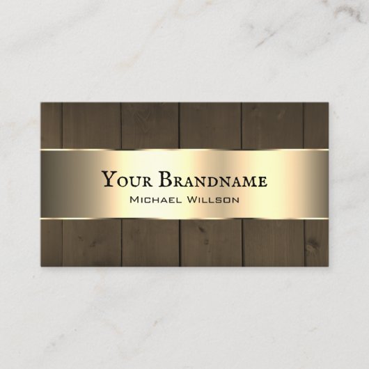Houten Boards Donkerbruin Houten Grain Gouden Deco Visitekaartje (Voorkant)