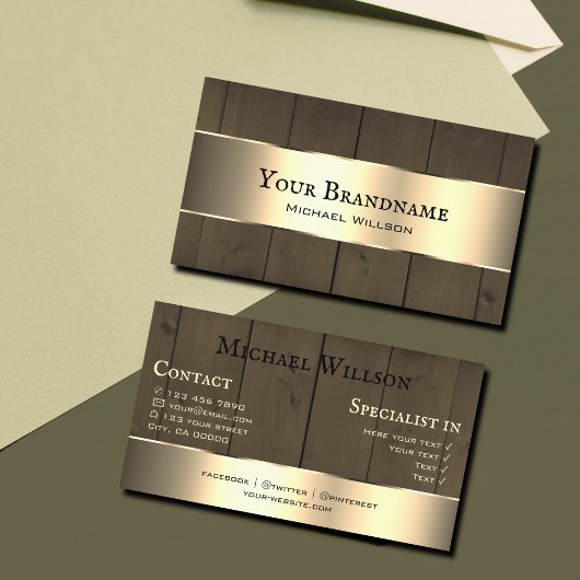 Houten Boards Donkerbruin Houten Grain Gouden Deco Visitekaartje