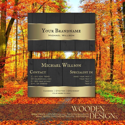 Houten Boards Zwart Houten Graan en Gouden Decor Visitekaartje