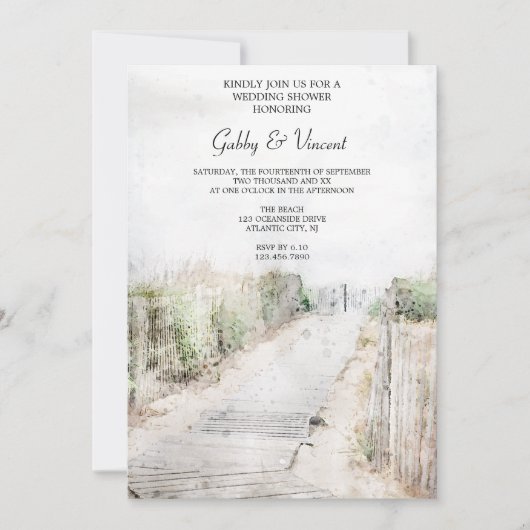 Houten Boardwalk naar het strand Bruiloft Douche Kaart (Voorkant)