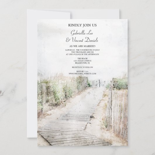 Houten Boardwalk naar het strand bruiloft Kaart (Voorkant)