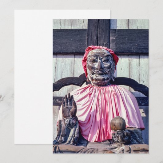 Houten Boeddha-beeld van Pindola Bharadvaja - Japa Kaart (Voorkant / Achterkant)