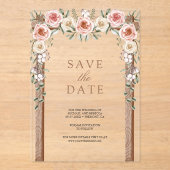 Houten Boho Bloemenkroon Bruiloft Save the Date Acryl Uitnodigingen (Voorkant)