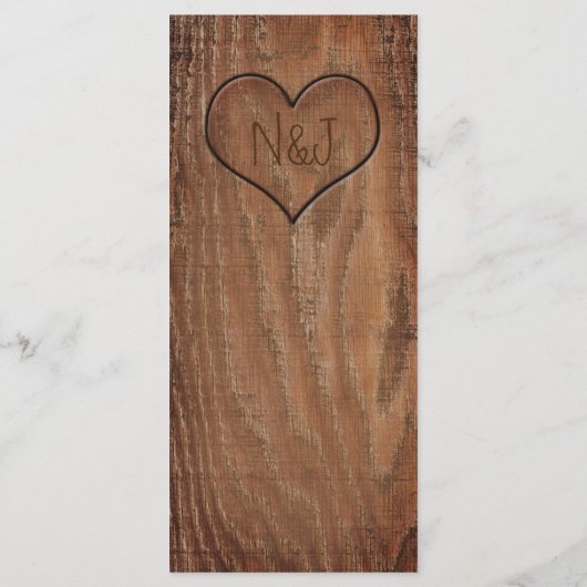 Houten boom gekarteld in het menu Hart Rustic Wedd (Achterkant)