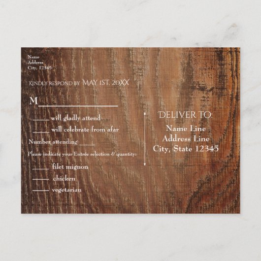 Houten Boom Gesneden Hart Rustiek Hout Bruiloft RS Uitnodiging Briefkaart (Achterkant)