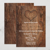 Houten boom gesneden hart rustieke bruiloft uitnod kaart (Voorkant / Achterkant)