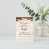 houten boom gesneden rustieke bruiloft details informatiekaartje (Staand voorkant)