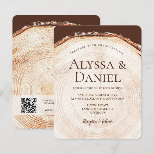 Houten boomschors Rustieke Bruiloft QR-code Kaart (Voorkant / Achterkant)