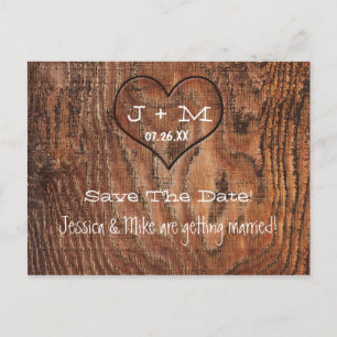 Houten boomstam Hart Bruiloft Opslaan Datum Briefk Aankondigingskaart